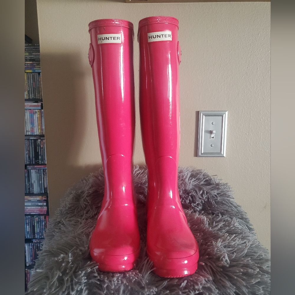 Tall Hot Pink Glossy Hunter Rainboots Wellies 5